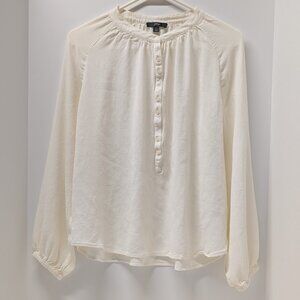 J. Crew Long Sleeve Crew Neck Blouse with 7-Button Placket in Ivory - NWOT